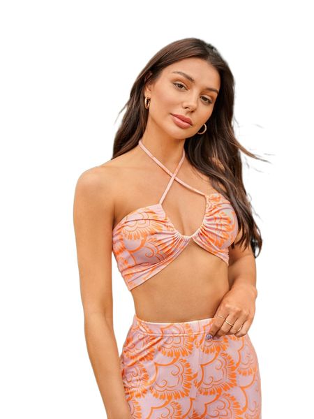 

allover print tie backless halter k9qe#, White