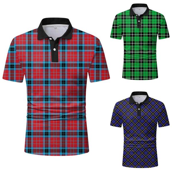 

men's polos men undershirt casual summer short sleeve turndown neck shirt plaid printed blousemen's, White;black