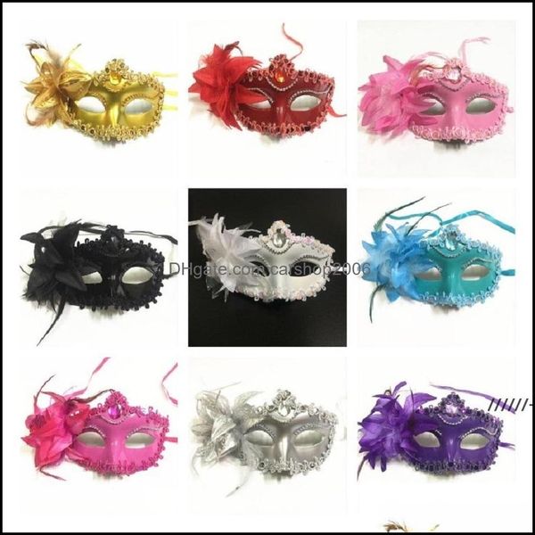 Partymasken Festliche Lieferungen Hausgarten Newhalloween Venedig-Feder-Galvanisierung High-End-Seitenblumen-Maskerademaske RRD8929 Drop Deli