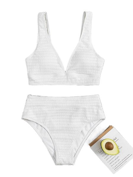 

textured cut out ring linked bikini swimsuit 14pa#, White;black