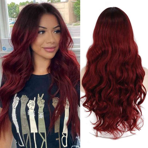 

synthetic wig long ombre red wigs for women middle part curly wigs natural ey synthetic heat ristant fiber wigs, Golden;white