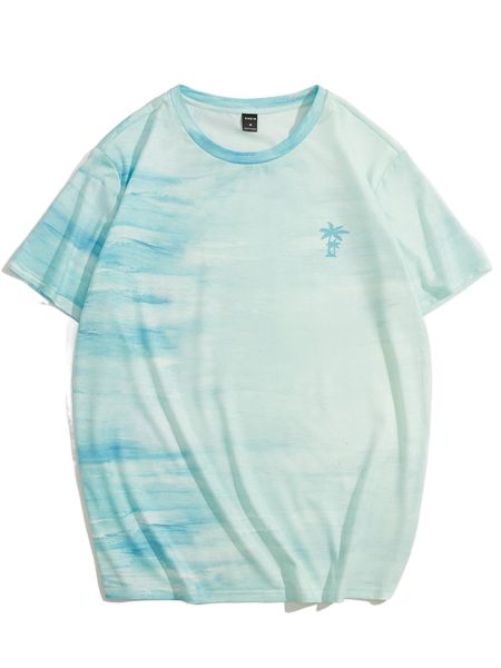 

men coconut tree print tie dye tee p1pk#, White;black
