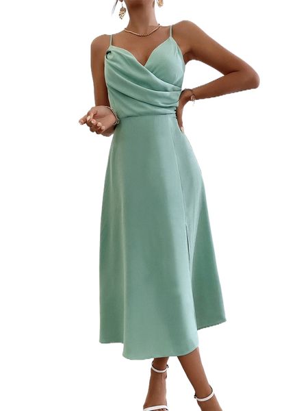 

wrap ruched split thigh cami dress s1gk#, Black;gray