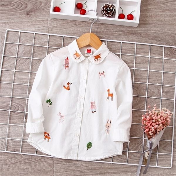 

girls blouses long sleeve white blouse autumn kids clothes girls 8 to 12 cartoon embroidery cotton school shirts 220808, White;black