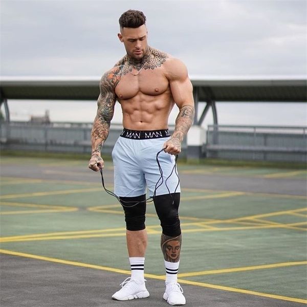 

men chinlon fitness bodybuilding shorts man summer gym workout male breathable quick dry sportswear jogger beach short pants 220620, White;black