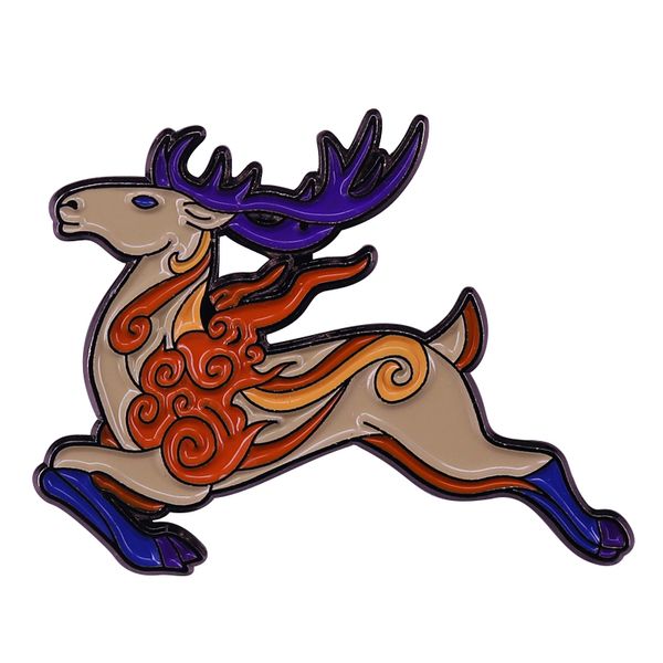 

mythical deer brooch red cloud animal badge running beast accessory, Blue
