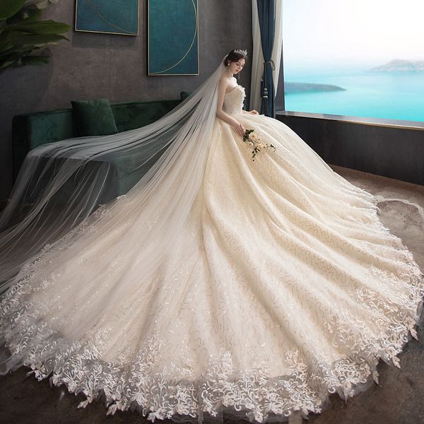 2022 modesto um vestido de casamento de linha Sheer Bateau Nec Lace apliques de volta Lace Up estilo country chique vestido de noiva feito sob encomenda