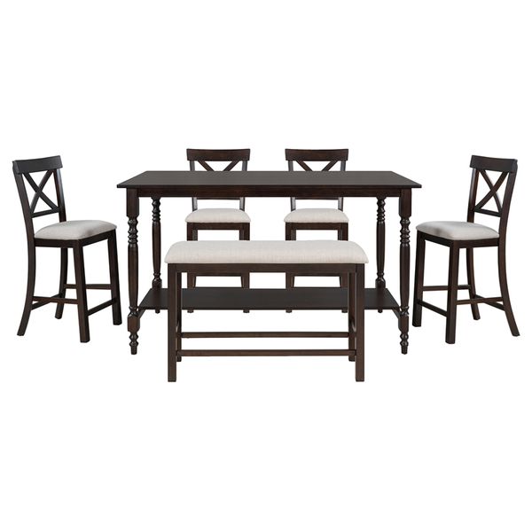 

new arrivals dining room furniture 6-pieces counter height dining set with shelf 4 chairs and bench for diningroom espresso