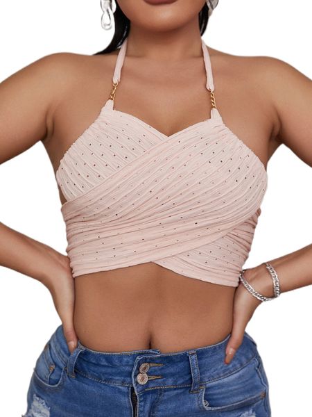 

sxy tie backless crossover hollow out halter v5p1#, White