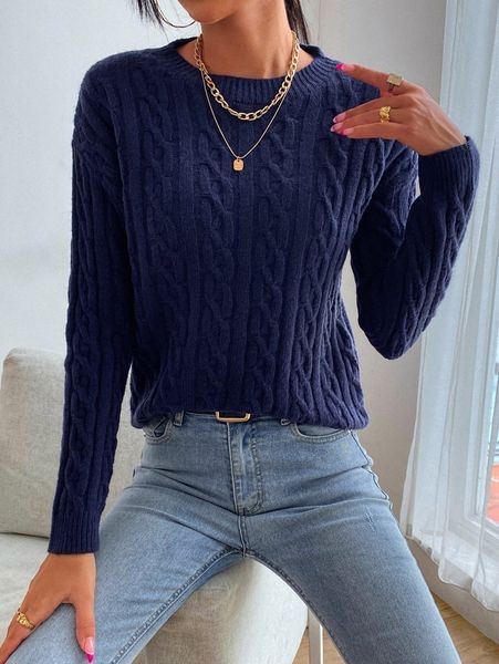 

cable knit drop shoulder sweater 47do#, White;black