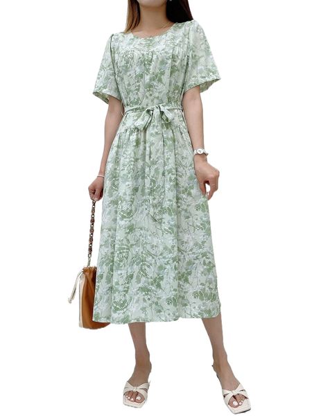 

dazy allover floral print belted dress o6pe#, Black;gray
