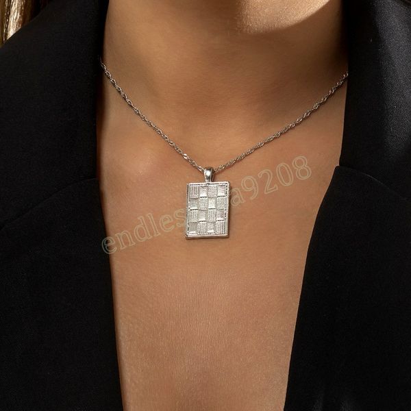 

trendy square pendant necklaces for women gift simple geometric gold silver color metal necklaces party jewelry