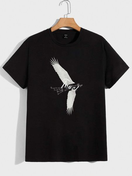 

men wing & slogan graphic tee i7o6#, White;black