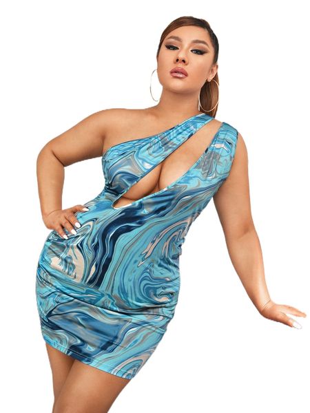 

x glitzy plus one shoulder cutout tie dye dress g3tw#, Black