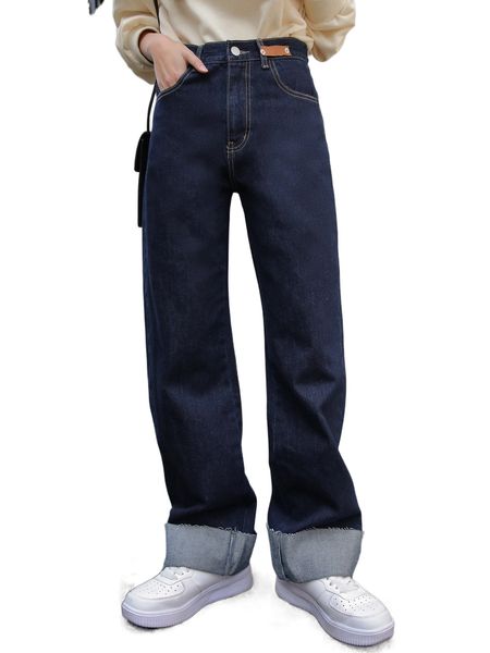 

dazy high waist patched detail frayed hem wide leg jeans z2xq#, Blue