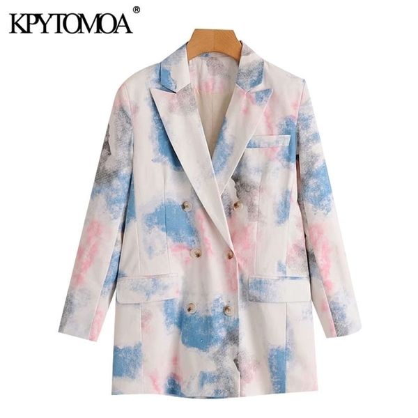 

kpytomoa women fashion double breasted tiedye blazers coat vintage long sleeve pockets female outerwear chic y201026, White;black