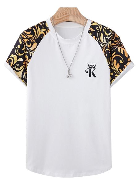 

men random scroll & letter graphic raglan sleeve tee c9b9#, White;black
