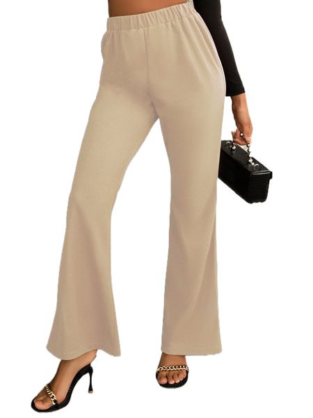 

solid flare leg pants w1vq#, Black;white