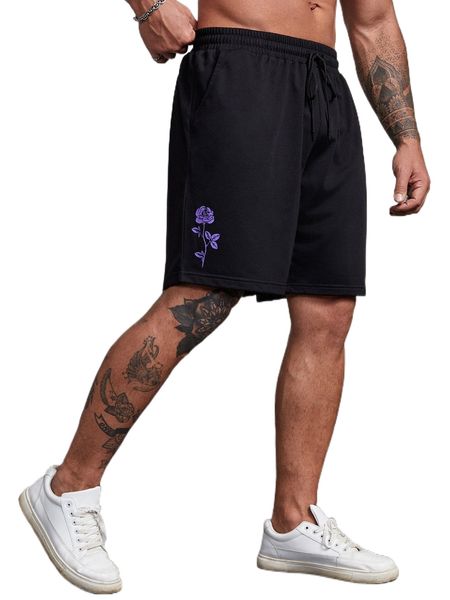 

extended sizes men floral & japanese letter graphic shorts l3te#, White;black