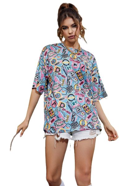 

letter graphic drop shoulder tee p6z3#, White