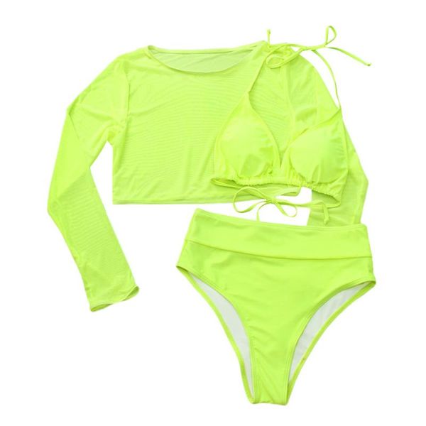 

women's swimwear hirigin see through triangle bikinis mujer 3 piece swimsuit female neon green mesh women bathing suit sportwearwomen&#, White;black