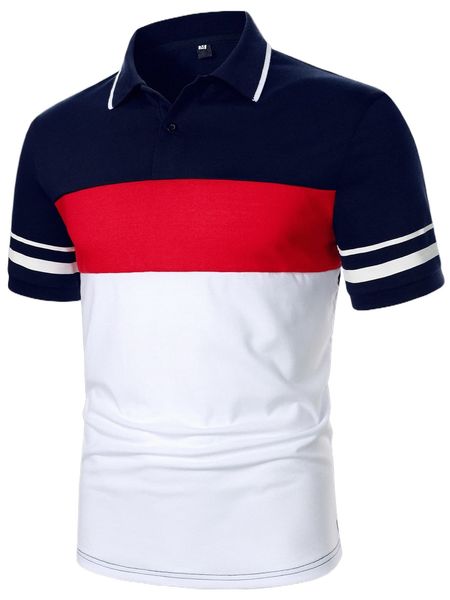 

men color block striped print polo shirt l1yb#, White;black