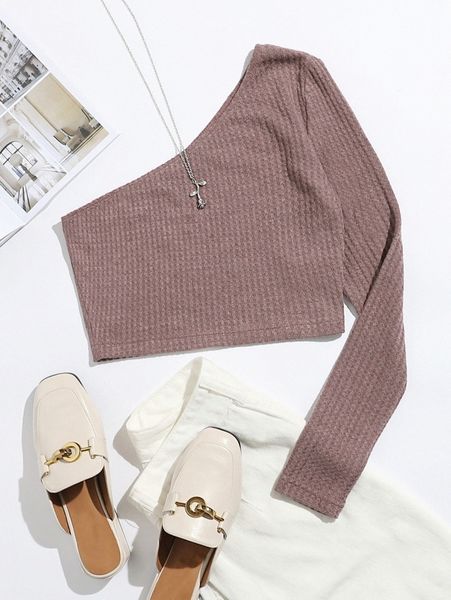 

one shoulder solid crop tee i6tn#, White