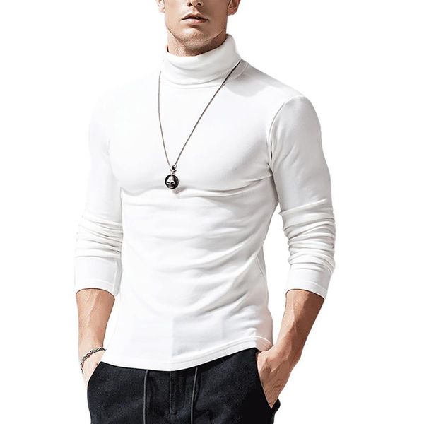 T-shirt da uomo taglie forti camicia da uomo maglione tinta unita mezzo collo alto casual manica lunga sottile addensare caldo stretto per i vestiti usura interna
