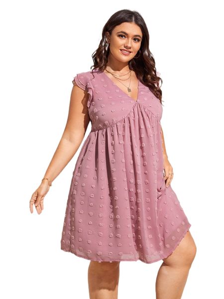 

plus swiss dot butterfly sleeve dress d9xp#, Black