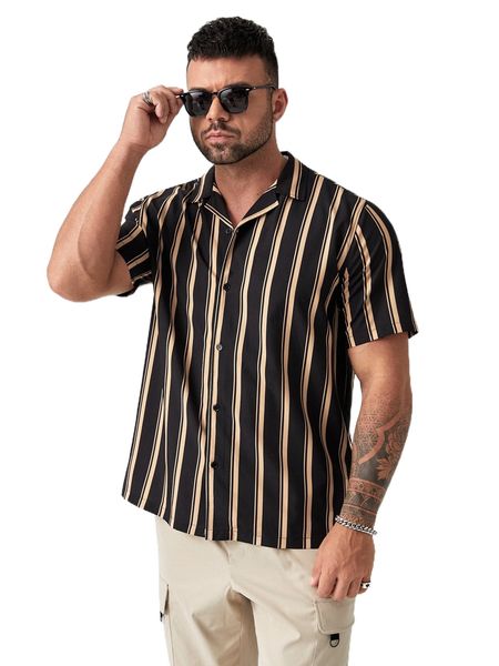 

extended sizes men striped print shirt c4xc#, White;black