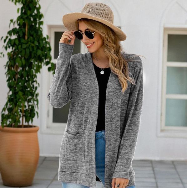 

women's long sleeve pocket fashion cardigan jacket autumn/winter, Black;brown