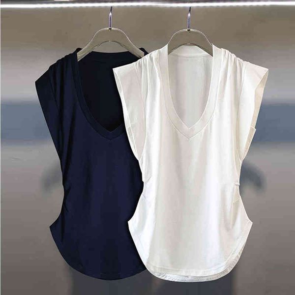 

women's t-shirt aw dawangjia summer slim fit v-neck versatile vest women's sleeveless design sense niche t-shirt, White