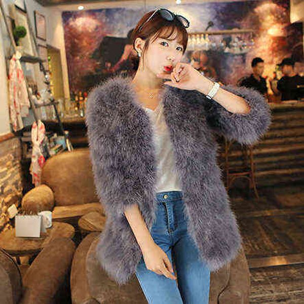 

new winter coat fur ostrich hair in women slim plus l220714, Black