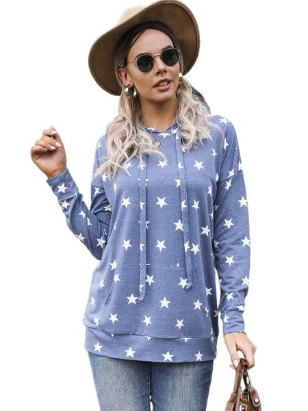 

dearcase kangaroo pocket star print drawstring hoodie 29du#, Black