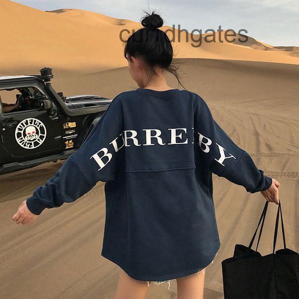 

brand 2022 designer classic b br hoodie blue gray round neck sweater women's loose 2022 new autumn and winter thin plush korean bf lazy, Black
