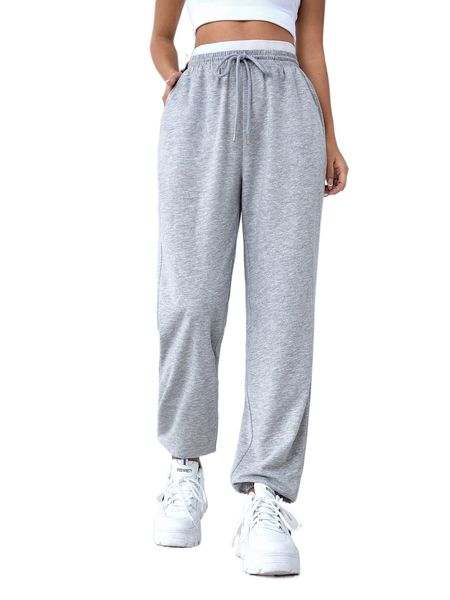 

drawstring waist solid sports pants s5xc#, Gray