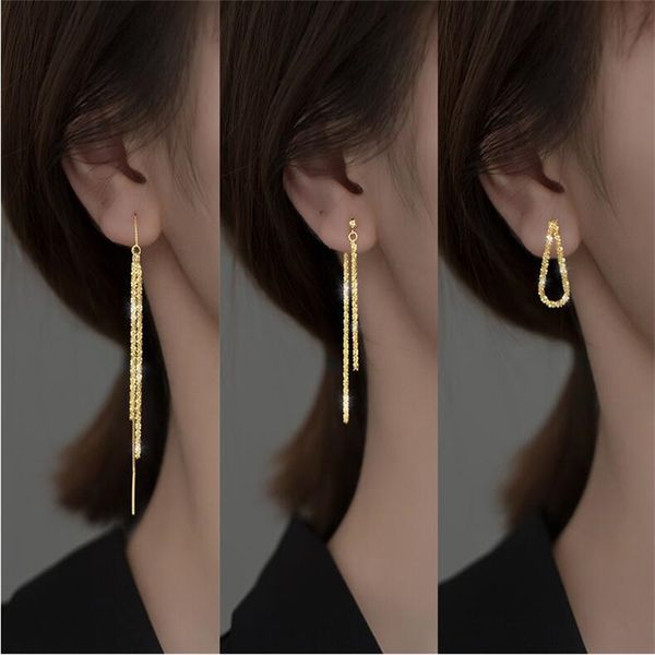 

new fine jewelry sparkling dangle earrings for women 100% 925 sterling silver long tassel earring wedding party gifts