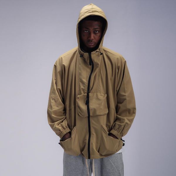 

men's jackets multi pockets hooded zipper jacket coats men techwear outwear harajuku loose hoody windbreaker coat springmen', Black;brown