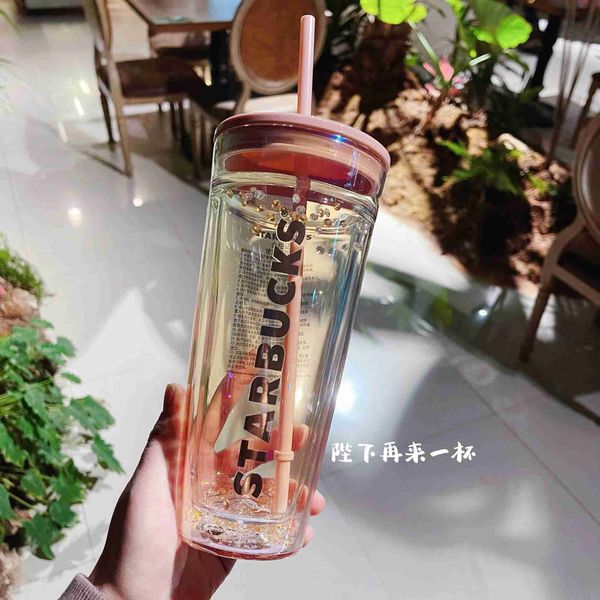 

starbucks cup powder grey glass straw cup simple colorful fashion large capacity deskcup 591ml