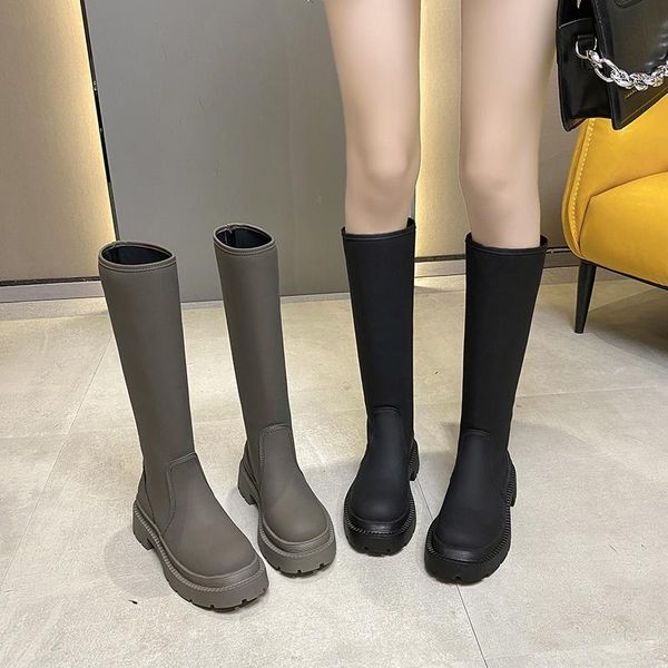 

boots lady women's rubber shoes rain thigh high heels round toe boots-women luxury designer leather over-the-kne, Black