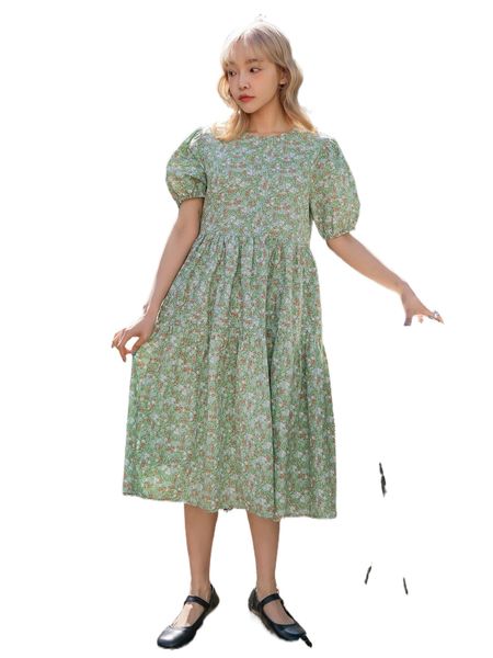 

dazy ditsy floral print puff sleeve dress f4tt#, Black;gray