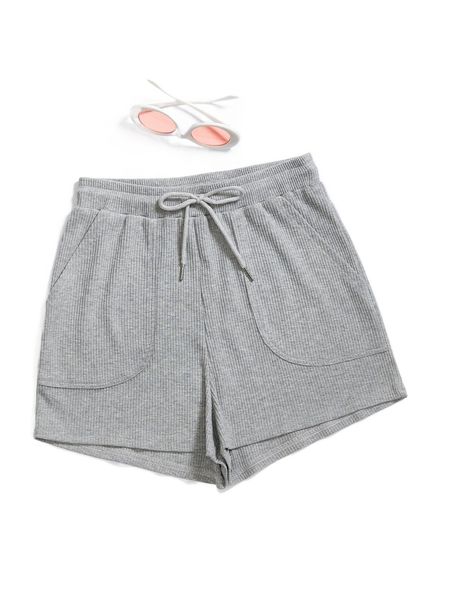 

slant pocket rib knit tie front shorts q0k9#, White;black