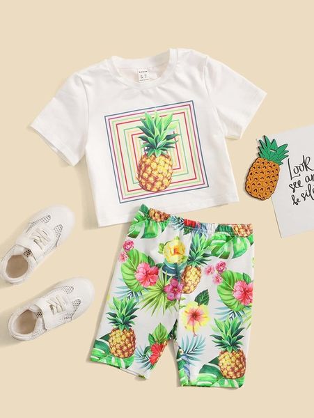 

toddler girls pine print tee & biker shorts set she, White