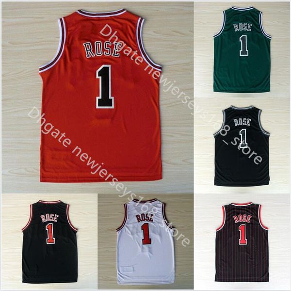Herren genäht 1 Derrick Rose Jersey Stickerei Basketball-Trikots Schwarz Rot Weiß Grün Schneller Versand Größe S-2XL