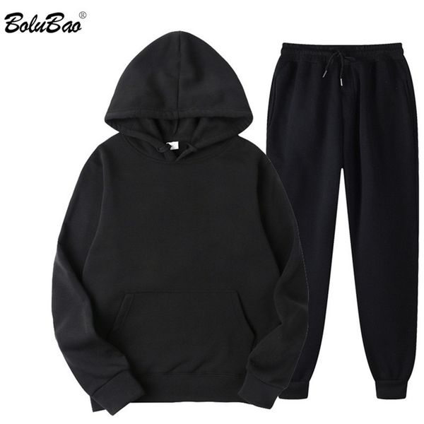 

bolubao spring men casual sets brand men solid hoodie pants twopieces casual tracksuit sportswear hoodies set suit male 220721, Black