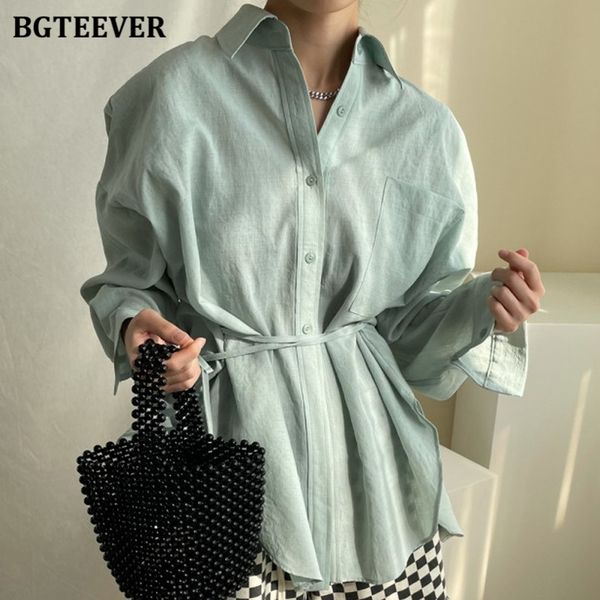

fashion loose women shirts blouses 2021 autumn long sleeve single-breasted lace-up irregular split female blouses, White