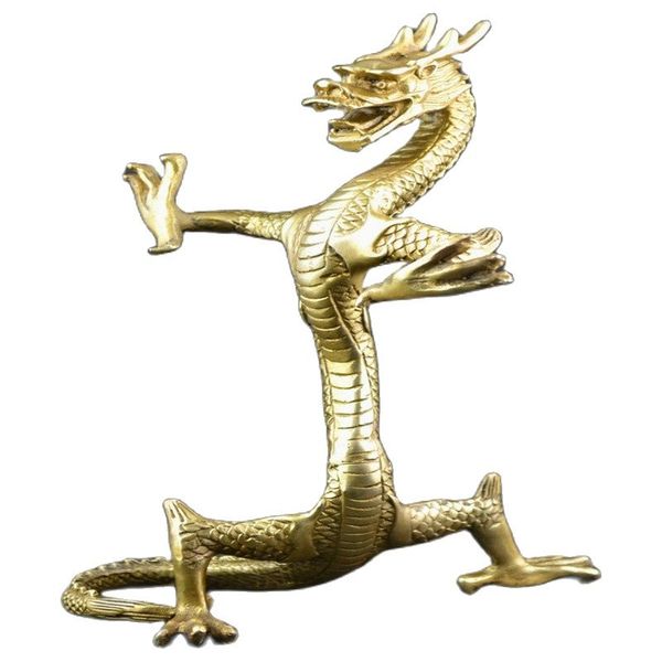 

collectible old copper carving vivid &amp auspicious dragon open its claws statue, Black