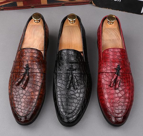 

2022 mens fashion genuine leather slip-on oxfords men business office work formal dress shoes brand designer party wedding flat shoes size:, Black