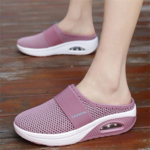 

women sandals fashion wedges platform shoes female slides women s slippers breathable mesh lightweight ladies footwear gx220521, Black