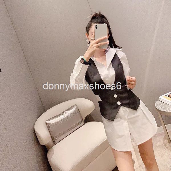 

women's knits & tees western style medium length shirt + suit vest two-piece set fashionable temperament women's fashion, White